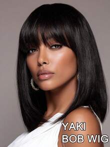Yaki Straight Glueless Bob Wig Human Hair With Bangs 4x4 Transparent Lace Short Ready To Wear Bob Wigs Natural Looking 180% Density Black Color - Natural Black - View 9