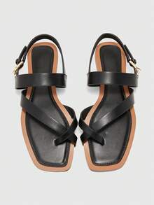 CUCCOO BIZCHIC Women's Shoes Buckle Cross Design Daily Versatile Fashion Flat Sandals Summer Shoes - Black - View 2