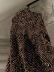 Anewsta High Quality Fashion Women's Embroidered Pleated Textured Mock Neck Long Sleeve Top - Brown - View 8