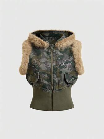 J-Fashion Vintage verwaschene Camouflage Jeansweste für Frauen