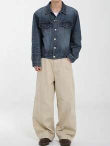 DAZY Men's Short Washed Blue Denim Jacket, Autumn - Blue - View 5