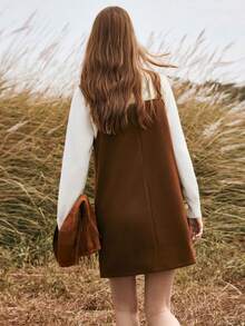 SHEIN Unity Women's Autumn/Winter Outerwear Bohemian Retro Fashion Short Brown Wool Blend Tank Dress - Brown - View 2