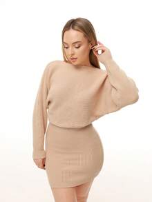 Katetique New Knitted Solid Color Waist Tight Fitted Sexy Dress, Autumn Winter Fall Cloth For Women - Apricot - View 5
