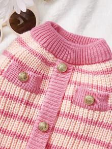 PETSIN 粉色条纹宠物毛衣，保暖狗/猫衣服，秋冬季，小型犬 - 粉色 - 查看 6