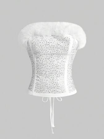 ROMWE Avant Top a fascia da donna con frange e decorazioni di strass, outfit da festa