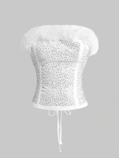 ROMWE Avant Top bandeau de mujer con flecos y adornos de strass, atuendo de fiesta