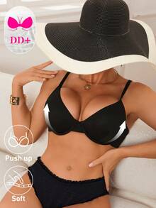 Swim DD+ Áo bikini dây mảnh màu trơn DD+ dành cho nữ, Xuân/Hè - màu đen - Xem 4