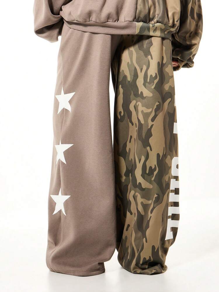 SUMWON WOMEN Wide Leg Camo Spliced Joggers With Stars