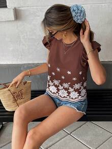 Serisse Áo cánh rộng rãi in họa tiết hoa giản dị có khoét nách dành cho nữ, thích hợp cho kỳ nghỉ hè ở bãi biển - màu nâu - Xem 5