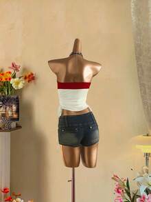 SHEIN EZwear 女士休闲抽绳系带露脐抹胸上衣 - 彩色 - 查看 3