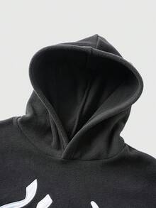 ROMWE MEN 男士休闲字母星形刺绣连帽卫衣，秋冬款 - 黑色 - 查看 7