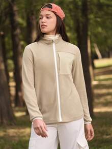 In My Nature Women's Casual Versatile Outdoor Fleece Jacket, Autumn/Winter - Khaki - View 3