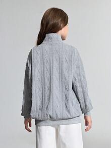 Ontre Tween Girl Embroidered Pattern Loose Fit Knit Sweatshirt, Gray - Grey - View 2