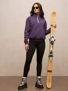 Activina 女士高领落肩长袖宽松半拉链时尚百搭卫衣 - Bold Plum - 查看 7