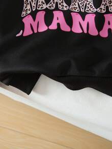 SHEIN Genkimix Kids Young Girls Casual Pink & Black Letter Slogan Print Long Sleeve Sweatshirt, Spring/Summer/Autumn/Winter - Black - View 5