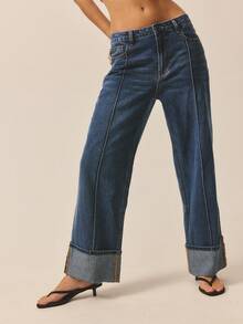 Aralina Quần Jeans Denim Hở Lưng Mùa Đông / Mùa Hè - Rửa trung bình - Xem 3
