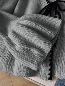 SHEIN Frenchy Women's Casual Lace-Up Long Sleeve Cardigan, Autumn/Winter - Grey - View 4