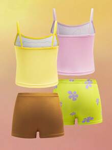 SpongeBob SquarePants | SHEIN Young Girl Cartoon Pattern Camisole Top And Boyshorts Panties Lingerie Set - Multicolor - View 2