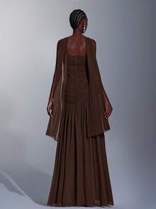 Elitara Váy chữ A không dây, lưng nhún, chất liệu lưới co giãn cao, màu đỏ rượu vang thanh lịch, tối giản, thích hợp cho các buổi hẹn hò, tiệc độc thân, đám cưới, sự kiện trang trọng - Cà phê nâu - Xem 3