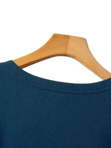 GlowEve CURVE Plus Size Elegant Solid Color Front Button Closure Dress, Autumn/Winter - Blue - View 4