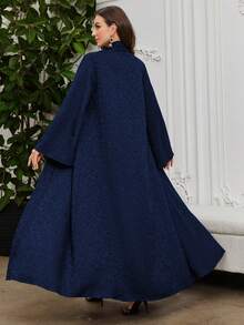 Al Najma Elegant Solid Color Jacquard Texture Flare Sleeve Wide Lapel Robe Abayas - Royal Blue - View 2