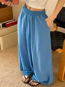 DAZY Women's Loose Lantern Pants Homewear Bottom - Blue - View 1