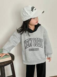 Zikori Little Byeori Young Girl Casual Vintage Letter Print Color Block Sweatshirt - Grey - View 4