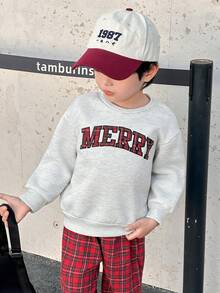 SHEIN 2件套男童休闲刺绣圆领长袖卫衣和格子抽绳裤套装 - 彩色 - 查看 6