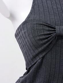 GlowEve Women's Gray Off Shoulder Fitted Halter Neck Top, With Ribbed Comfortable Fabric And Asymmetric Hem - Grey - View 4
