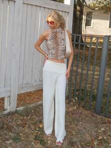 Sydney Algeri 女士蓬松豹纹露背时尚衬衫、豹纹服装、豹纹上衣、皮草上衣 - 彩色 - 查看 5