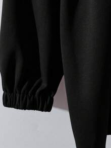 SHEIN Clasi 女款大尺碼基礎款高領抽繩拉鍊開襟兩件套 秋季 - 黑色 - 查看 6