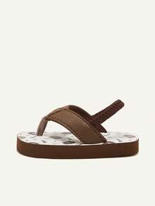 Cozy Pixies 1 Pair Summer Fashion Versatile Beach Vacation Seaside Cute Flip Flops With Elastic Heel Strap, Bear & Forest Animal Design, Toddler/Kids - Brown - View 3