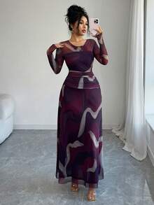 Elenzga Váy maxi dài tay dài dáng chữ A, cổ tròn, xếp ly, xếp ly eo, chất liệu lưới co giãn và vải gân, họa tiết Batik đỏ Angola, phong cách Pháp cổ điển thanh lịch, phù hợp khi đi làm, công sở, nghỉ dưỡng, thường ngày, phong cách đường phố, đa năng, tiệc tùng, giáng sinh, lễ tạ ơn, trà chiều, năm mới, thu đông - Nhiều màu - Xem 5