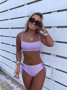 Swim Mod Summer Beach Self Tie Bikini Set - Lilac Purple - View 1