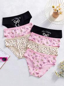 SHEIN Letter Series Soft & Comfortable Cotton Panty Set Cotton Underwear Panties. Teen Girls Youth Bow Underwear Set - Pink Black Beige Youth Bow Underwear 7-Piece Combo Youth Bow Design Pink Black Beige Fashion Color Mid-Rise Youth Bow Underwear Panties Set 7-Piece Combo Social Media Style Youth Bow 2026 New Year Holiday Essential Spring Summer Autumn Winter Teen Girls Youth Bow Underwear Set - Multicolor - View 6
