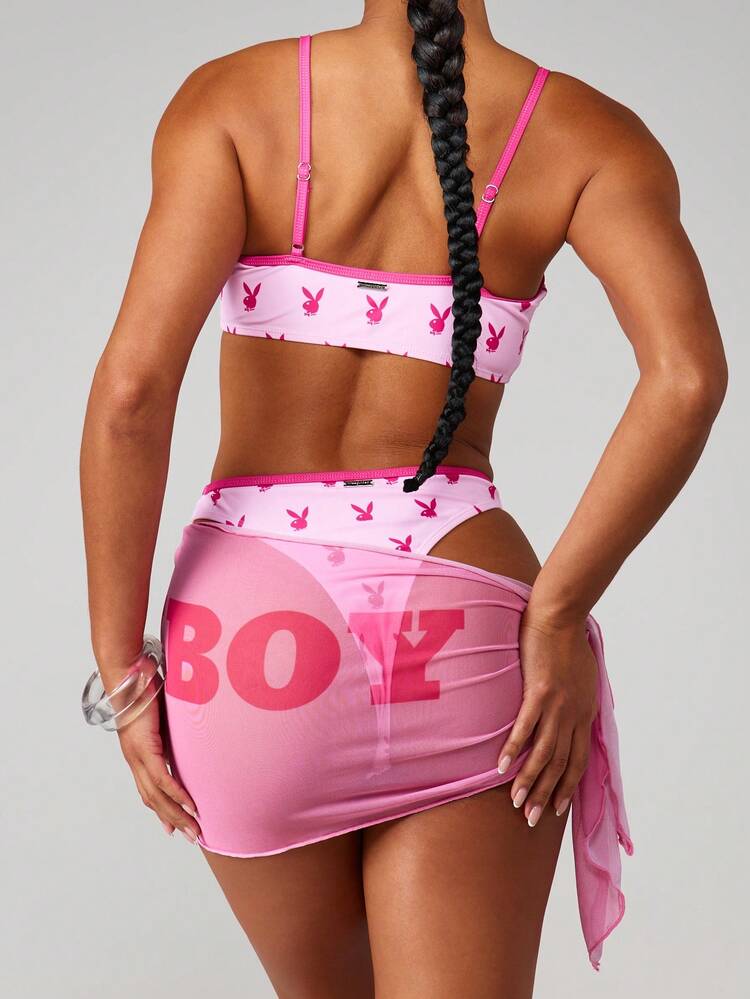 Missguided x Playboy Mesh Sarong Cover Up With Bunny Print And Side Tie Details Beach Pool Summer Vacation Swimwear Accessory