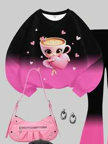 SHEIN 女童休闲宽松圆领长袖卫衣套装，两件套，适合秋冬季节，舒适保暖，充满圣诞气息，是秋冬穿搭的理想之选。轻松舒适，适合秋冬叠穿，时尚百搭，休闲百搭，儿童印花服装，秋冬新款，尽显秋日风情。 - 彩色 - 查看 4