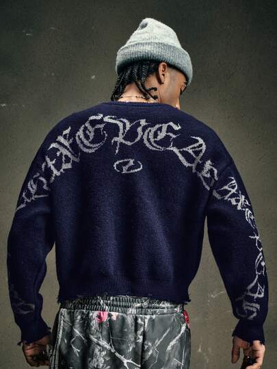 AXEPEAK Jersey de cuello redondo vintage desgastado para hombres