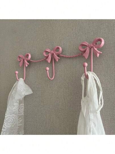 1pc Metal Wall Mounted Bowknot Key Holder - French Country Style Decorative Coat Hooks With 2 Hooks, Cute INS Aesthetic Home Decor, Suitable For Entryway, Bedroom, Kids Room, Dorm, Wall Mounted Key Organizer, Dorm Storage Solution, Fabric Hooks Organizer Space-Saving Multi-Purpose Adjustable Stackable Portable
