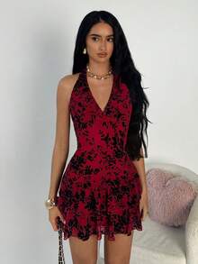 TRNVIE Váy bó sát dệt kim hở lưng gợi cảm dành cho nữ - Màu Đỏ Sâu - Xem 5