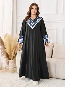 Lacomfia Plus Size Solid Color Long Sleeve Knit Dress, Elegant Casual & Comfortable, Autumn/Winter - Black - View 3