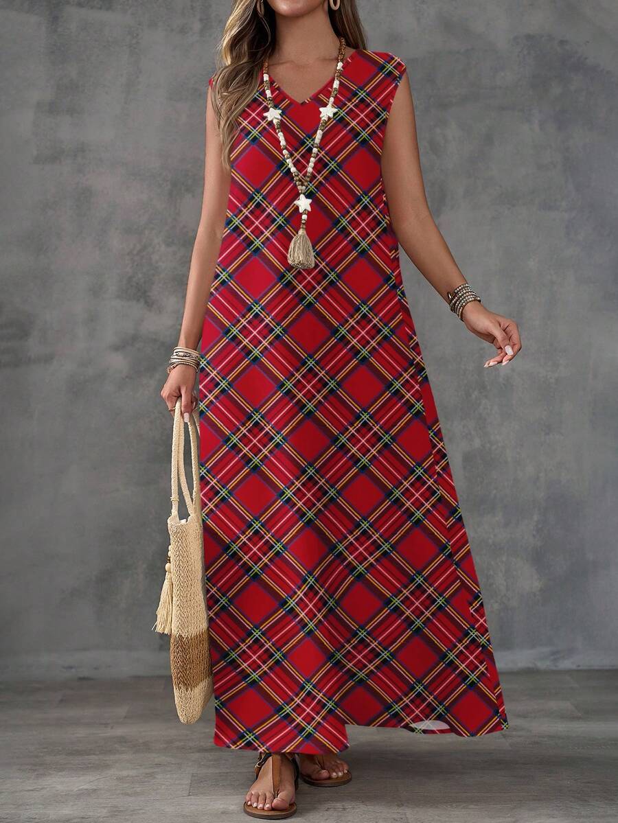 EMERY ROSE Váy dài họa tiết kẻ caro cổ điển thanh lịch dành cho nữ, thích hợp cho các buổi đi chơi, tiệc tùng, năm mới, đi làm, sang trọng - Nhiều màu - Xem 1