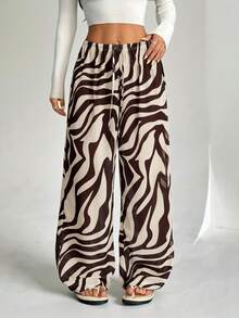 SHEIN PETITE Women's New Zebra Print Low Waist Wide Leg Beach Cover Up Pants, Vacation Clothes Vacation Women Beach For Woman Boho Women's Clothing Country Concert , Western Wear Women Y2k