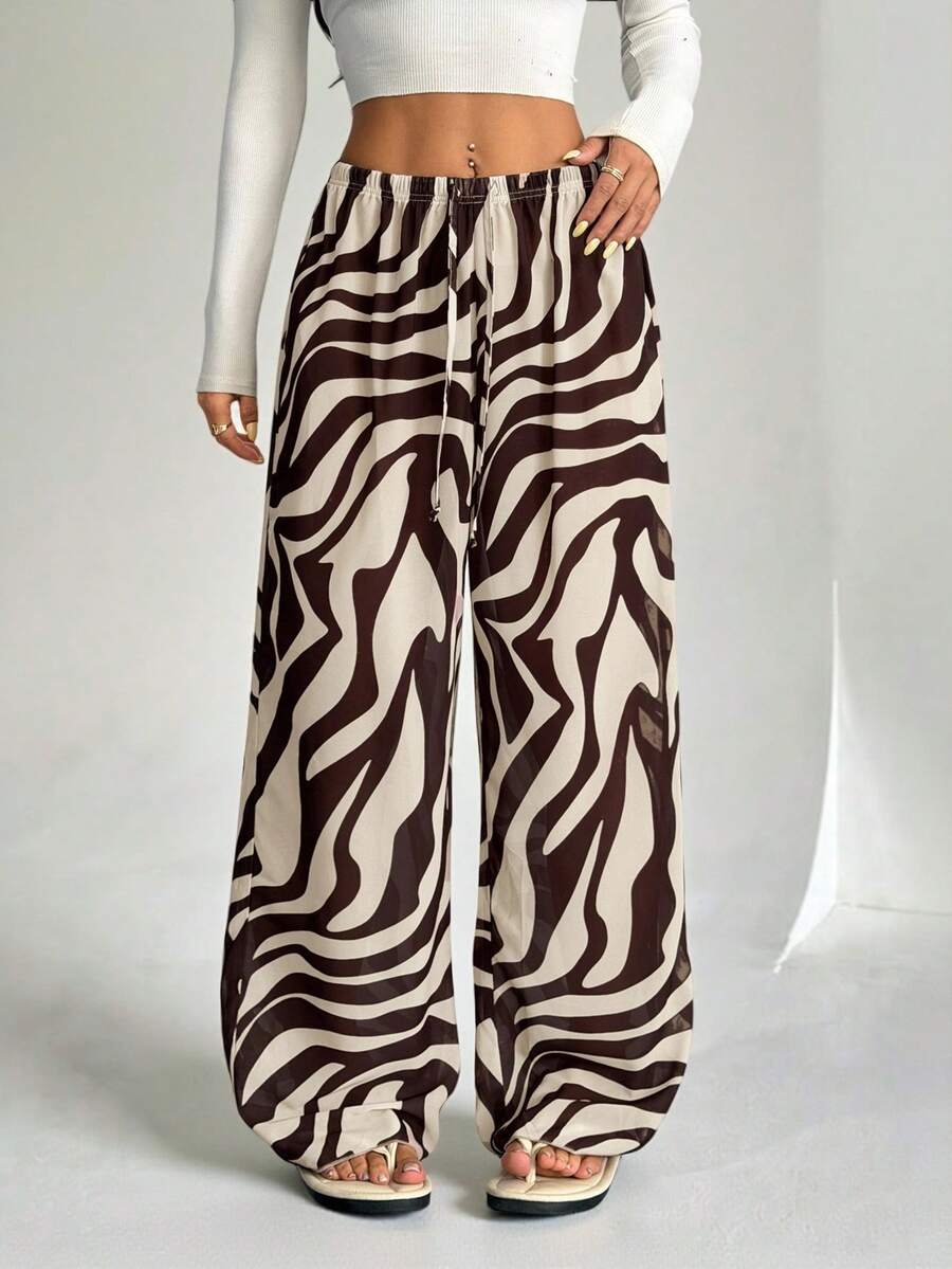 SHEIN PETITE Women's New Zebra Print Low Waist Wide Leg Beach Cover Up Pants, Vacation Clothes Vacation Women Beach For Woman Boho Women's Clothing Country Concert , Western Wear Women Y2k