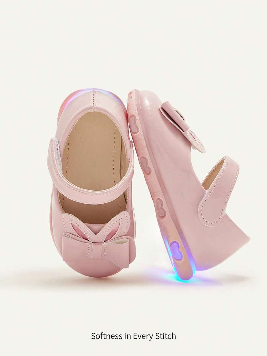 Cozy Pixies Toddler Girls' Cute Versatile Hook And Loop Strap Shoes, Convenient For Indoor & Outdoor Wear, Rabbit Design - Pink - View 1