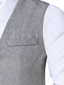 SHEIN 2 件套青少年男孩绅士装 - 修身灰色背心 + 纹理长裤，优雅正式西装，适合生日、婚礼、婚礼嘉宾、花童、戒指持有者 - 灰色 - 查看 5