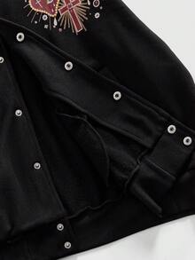 ROMWE MEN Street Life Men's Cross & Heart Print Patchwork Long Sleeve Casual Jacket - Black - View 11