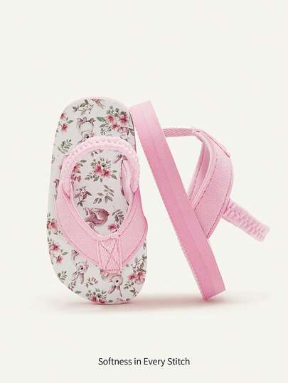 Cozy Pixies 1 Pair Summer Fashion Versatile Beach Vacation Seaside Cute Flip Flops With Elastic Heel Strap & Rabbit Design