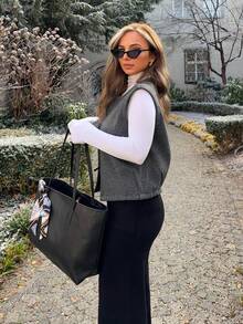 Jeta Ari Women's Solid ColorRound Neck Casual Sleeveless Woolen Vest Jacket, Casual Wool Blend Coat,Autumn/Winter,Grey Coat,Business Casual Women's Wear,Suitable For Daily Commuting Wear,Fall - Dark Grey - View 6