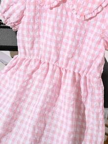 Elladie kids 少女格子短袖夏季休闲连衣裙 - 粉色 - 查看 7